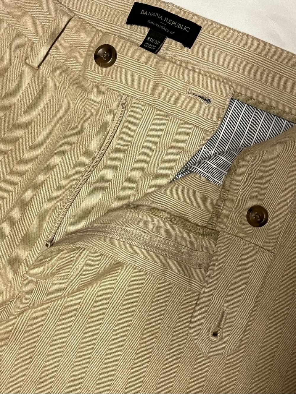 Banana Republic Slim Tapered Fit Khaki Herringbone Dress Pants Mens 31x32 Preppy - Picture 4 of 10